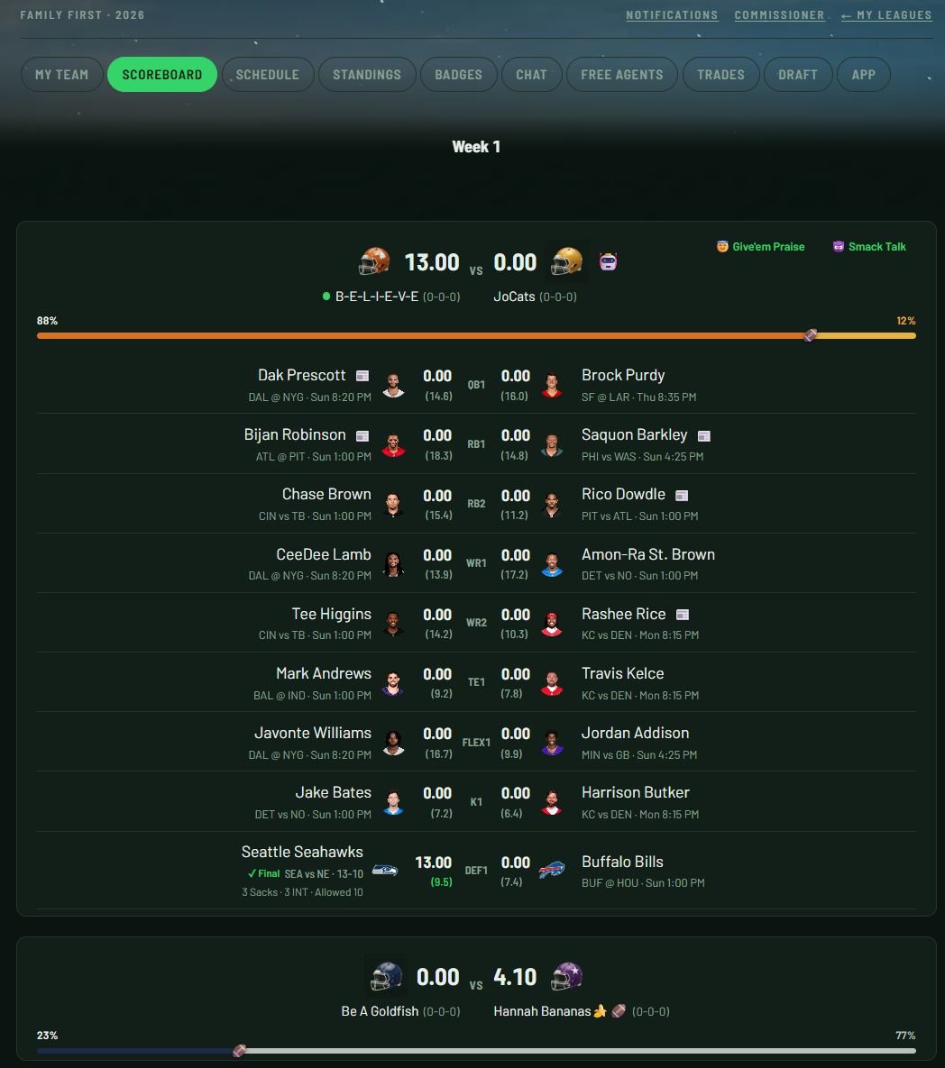 Ultimate Fantasy web app screenshot 1